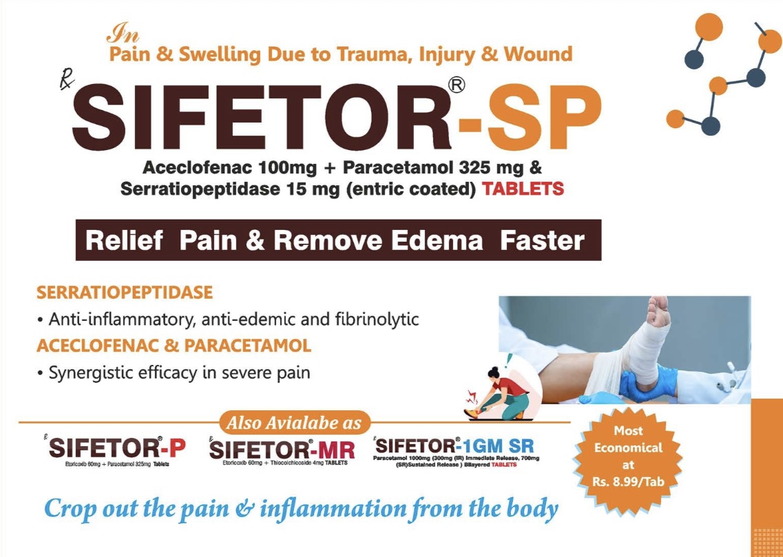 SIFETOR-SP - Aceclofenac + PCM + Serratiopeptidase